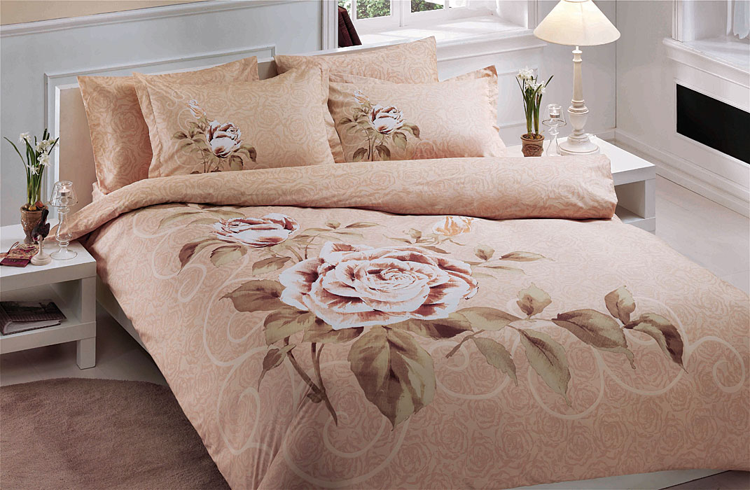 pembe gül desenli linens yatak örtüsü modelleri Kadınca Moda